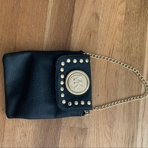 Michael Kors black purse pouch with gold handle